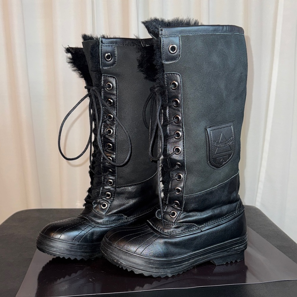 Atelier Noir By Rudsak Tall Black Lace-Up Winter Snow Boot Shearling And Leather - Picture 2 of 14